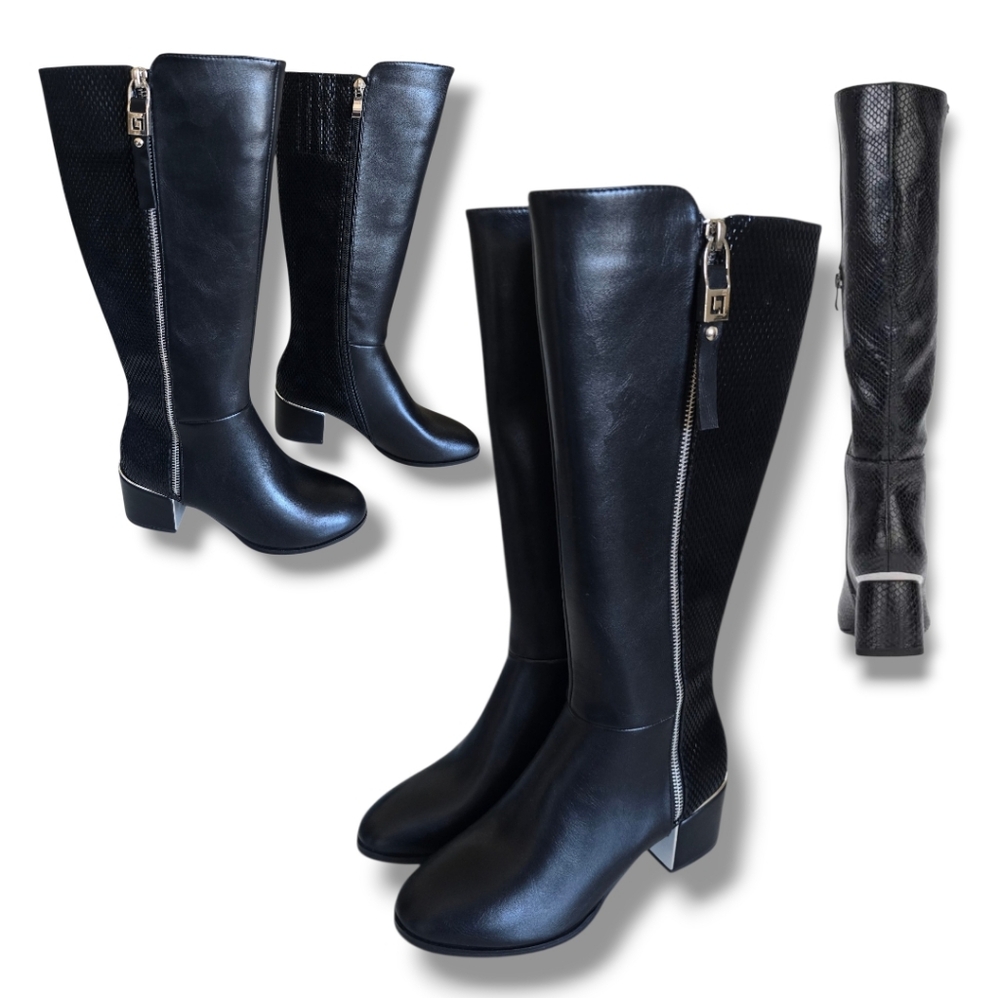 NWT 🖤 AQUA-MODA Women's Murin Black Faux Leather Knee High Waterproof Boots